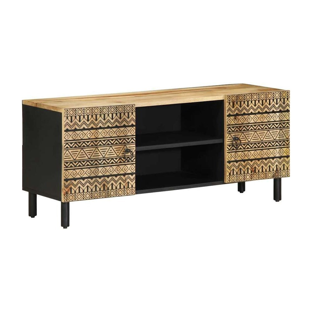TV Cabinet Black Solid Rough Wood Mango