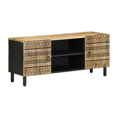 TV Cabinet Black Solid Rough Wood Mango