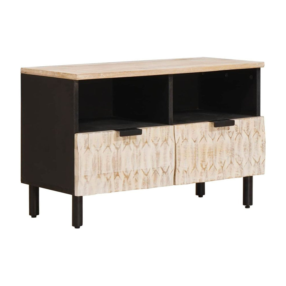 TV Cabinet White Wash Finish Solid Mango Wood