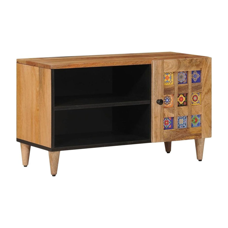 TV Cabinet with Door Natural Solid Mango Wood