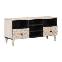 TV Cabinet with Shelf White Solid Mango Wood
