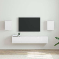 TV Wall Cabinet 2 pcs Gloss White Engineered Wood