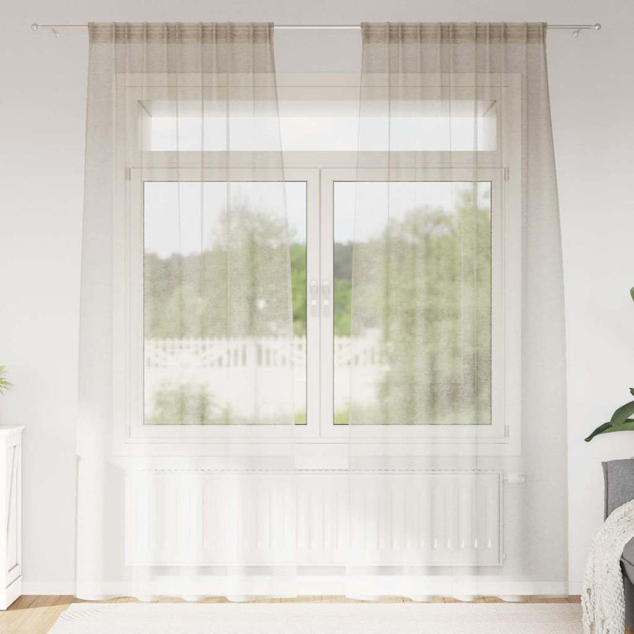 Voile Curtain 2 pcs Sand Polyester