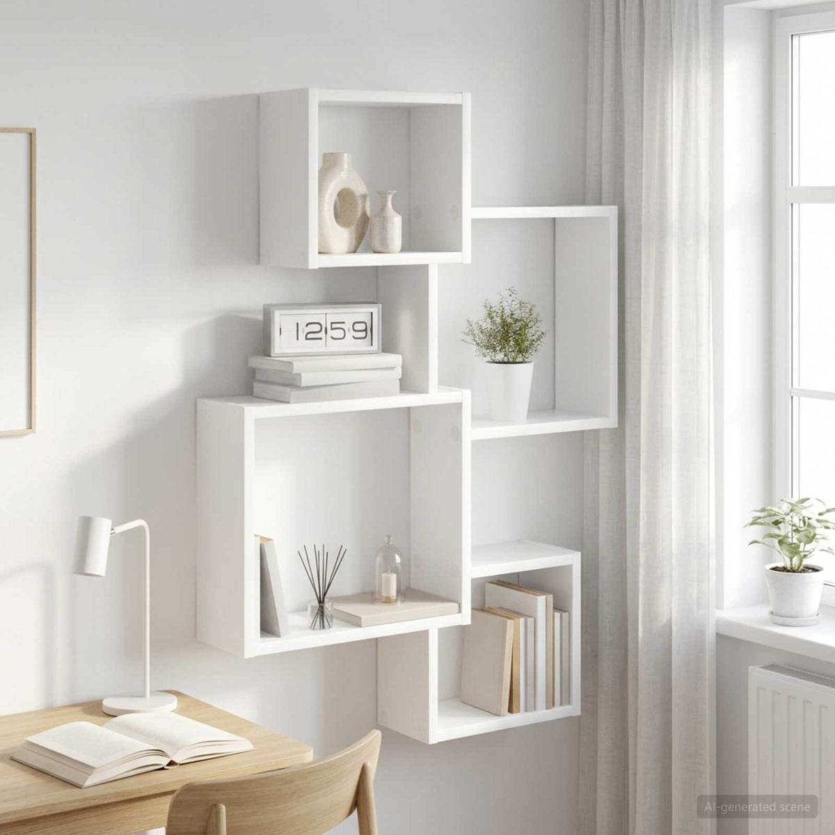 vidaXL Wall Cube Shelves White 64 x 13.5 x 91.5 cm 1