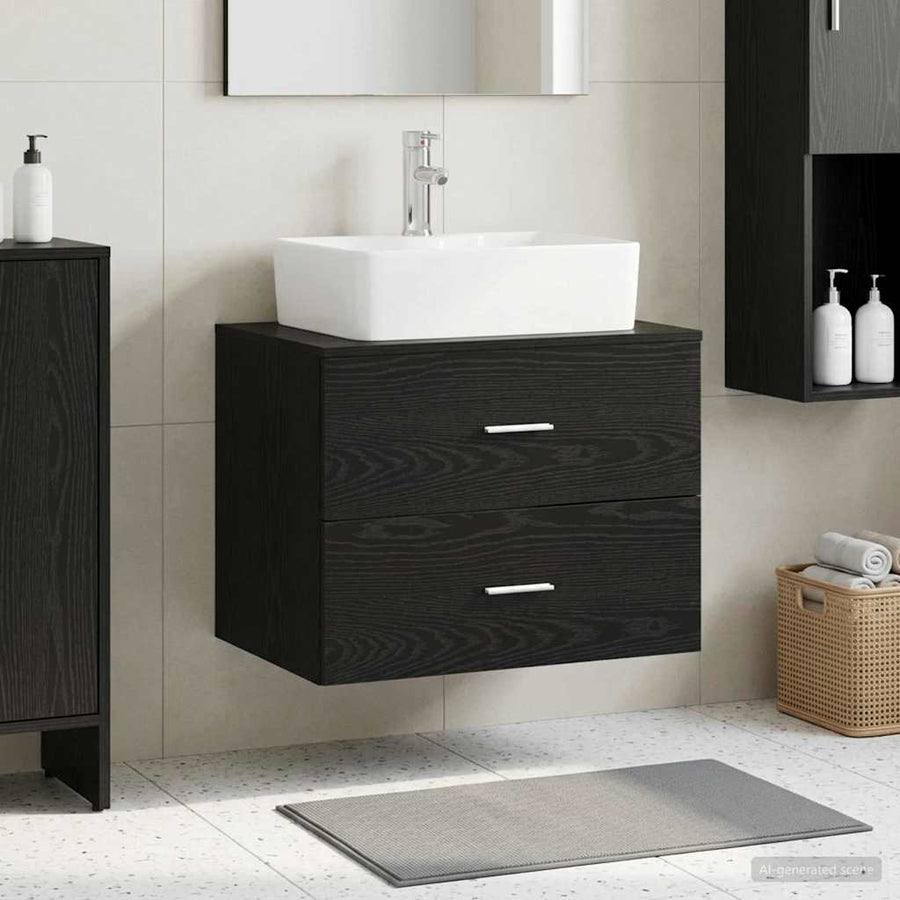 Wall-Mounted Bathroom Cabinet Black Oak