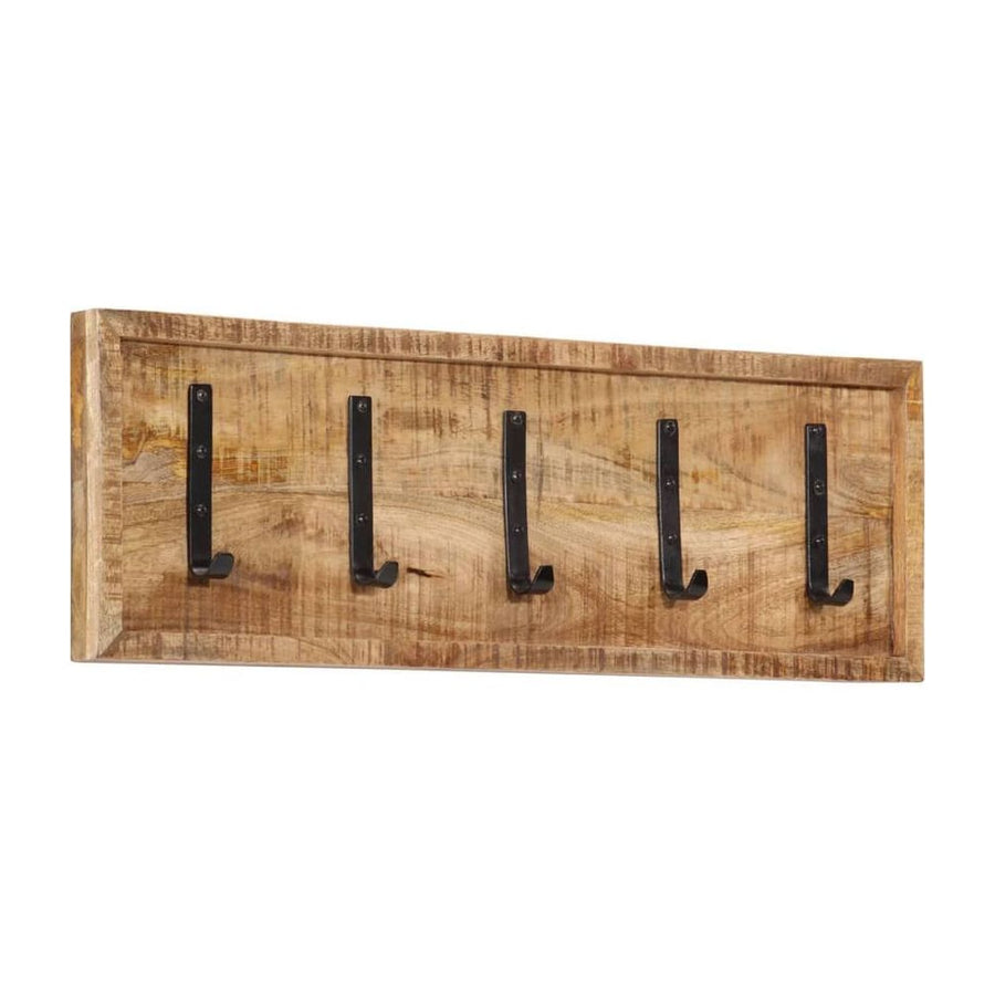vidaXL Wall-mounted Coat Rack with 5 Hooks Solid Wood Mango shown from a side angle