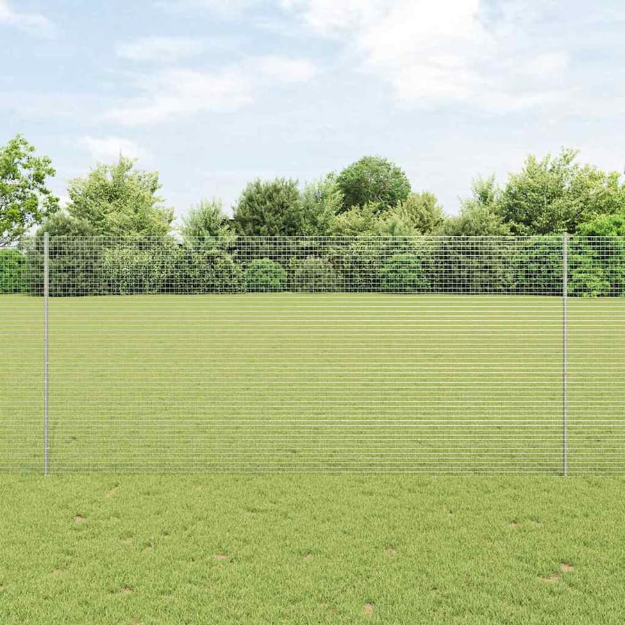 Welded Wire Fence with Posts Galvanised Steel Silver