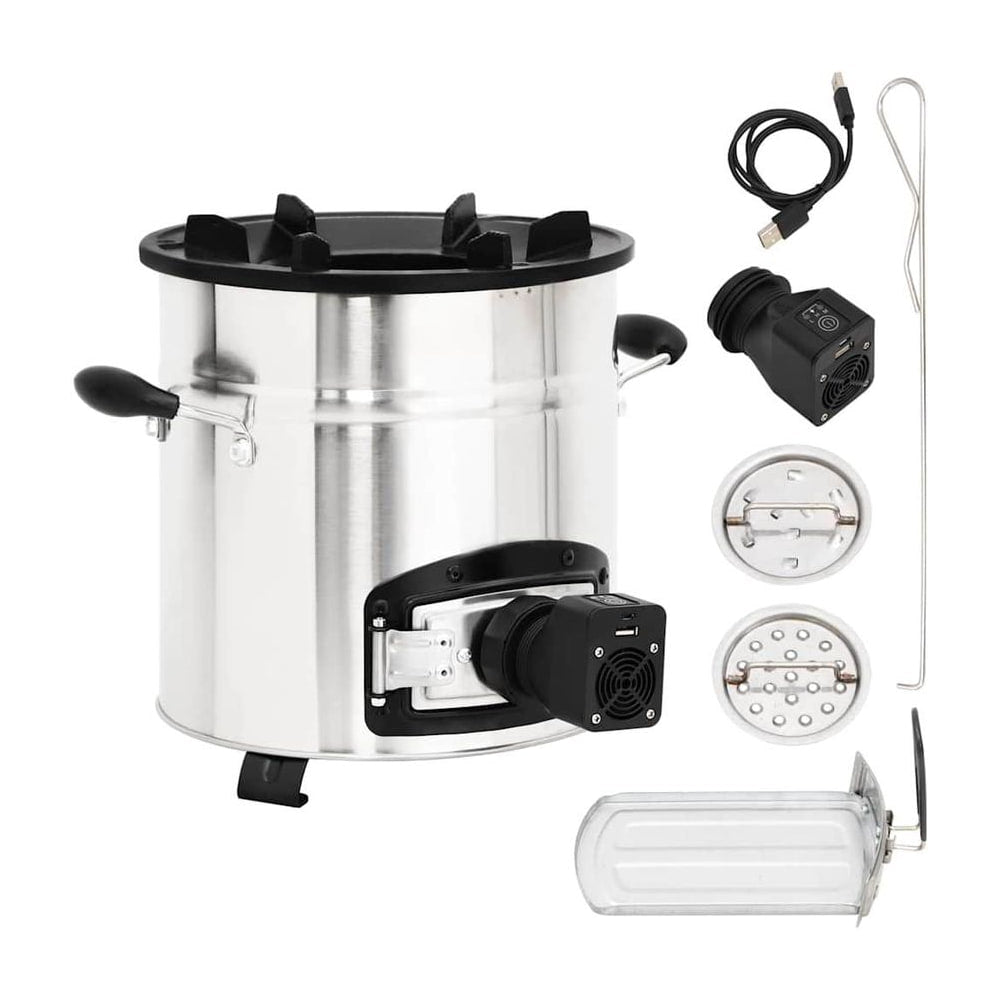 Wood Stove with USB Fan Silver Stainless Steel