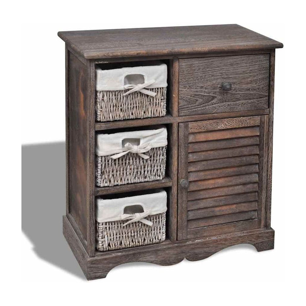 Wooden Cabinet 3 Left Weaving Baskets Brown