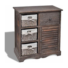 Wooden Cabinet 3 Left Weaving Baskets Brown