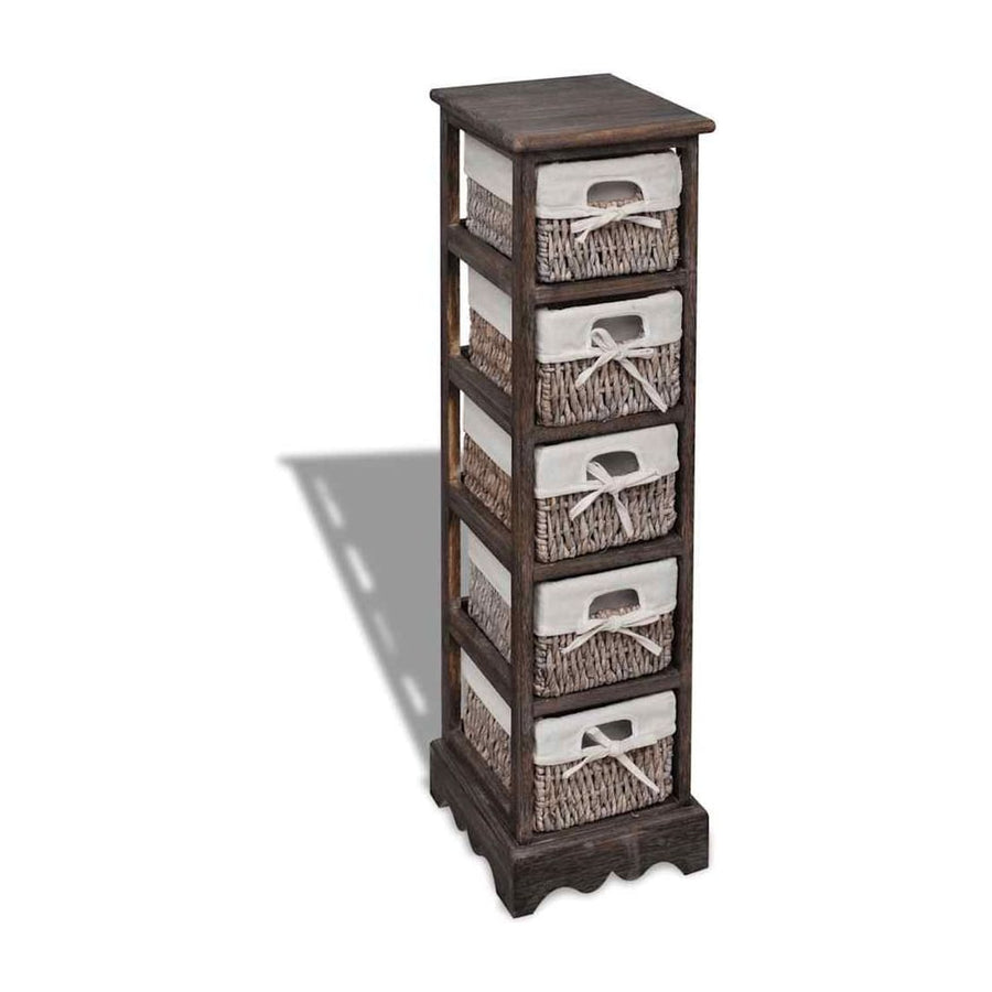 Wooden Storage Rack 5 Weaving Baskets Brown