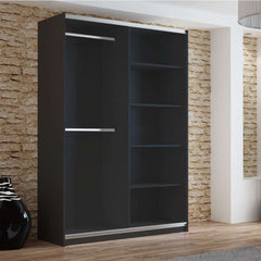 Graphite Mirrored Sliding Door Wardrobe 150cm – OXFORD