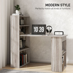 HOMCOM 120cm Computer Desk, Wooden PC Laptop Table with 6-Tier Storage Bookshelves, Home Office Working Study Desk, Writing Workstation, Grey