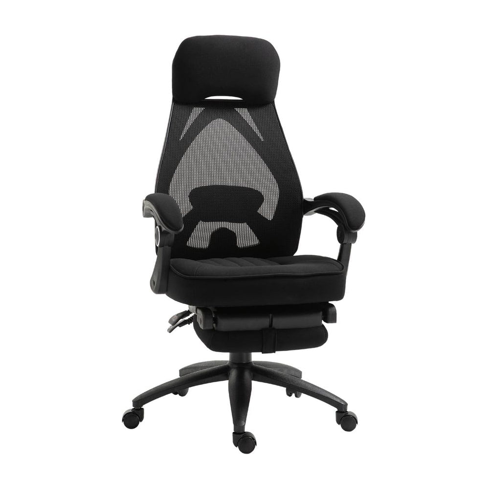 Vinsetto Office Chair with Footrest in black with a high mesh back and swivel base
