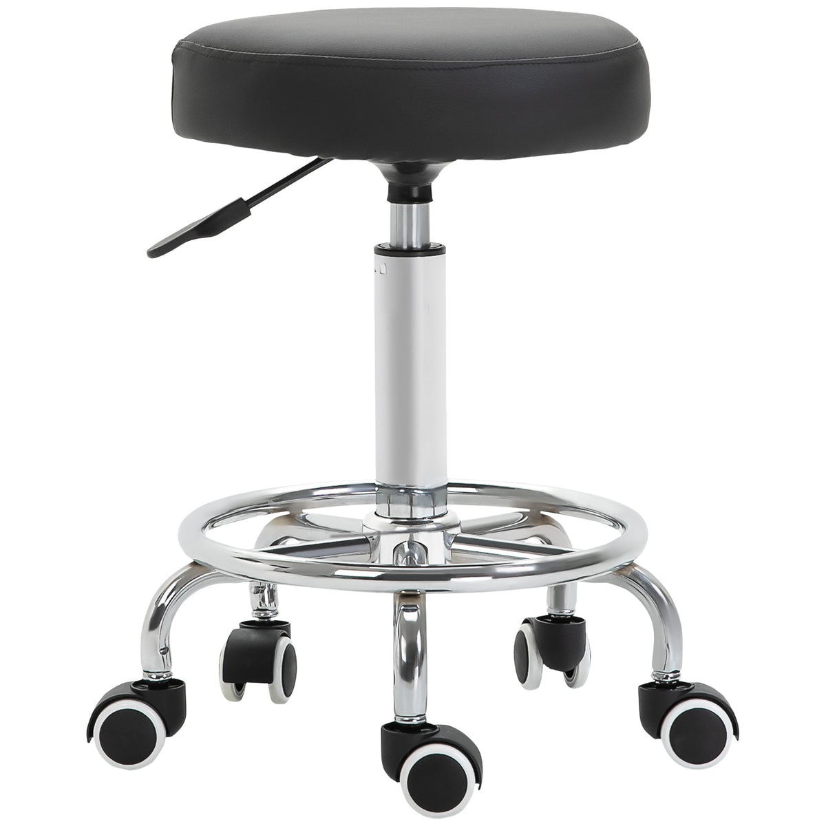 Vinsetto Round Rolling Stool, PU Leather Height Adjustable Stool Chair with Wheels and Swivel Seat for Salon, Massage, Spa