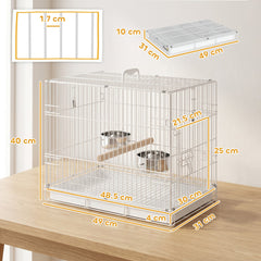 PawHut Bird Cage Foldable Portable Budgie Cage with Wooden Perch 2 Bowls for Travel 49 x 31 x 40 cm Black