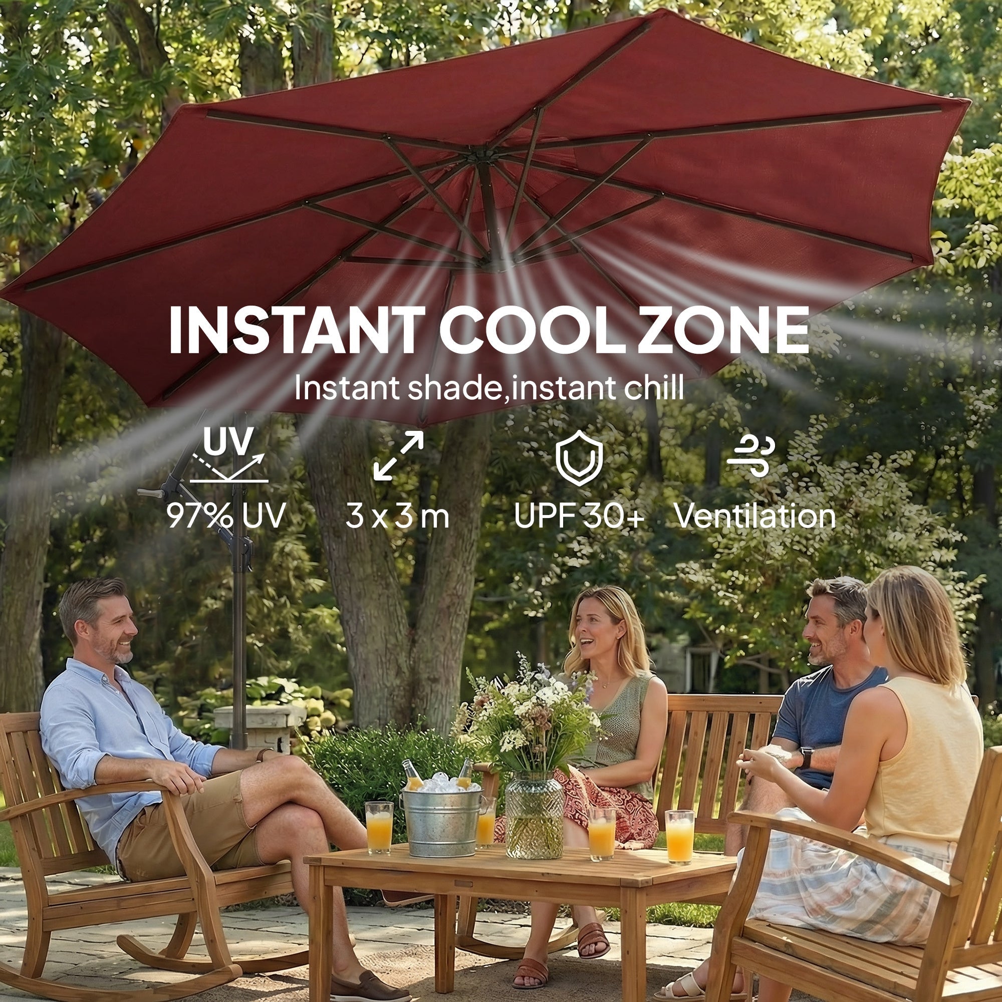 Outsunny 3 m Overhanging Cantilever Parasol, with Cross Base - Wine Red