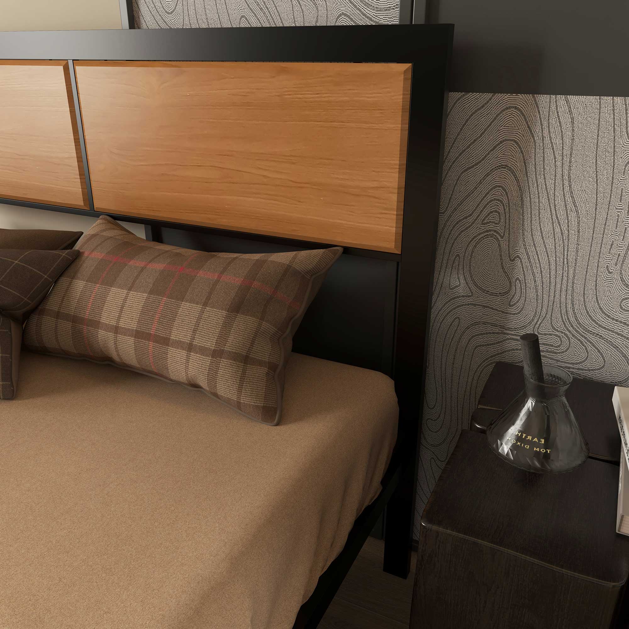 HOMCOM Industrial Double Bed Frame, 5FT Steel Bed Base with Headboard, Footboard, Slatted Support and Under Bed Storage, 142 x 195cm, Rustic Brown