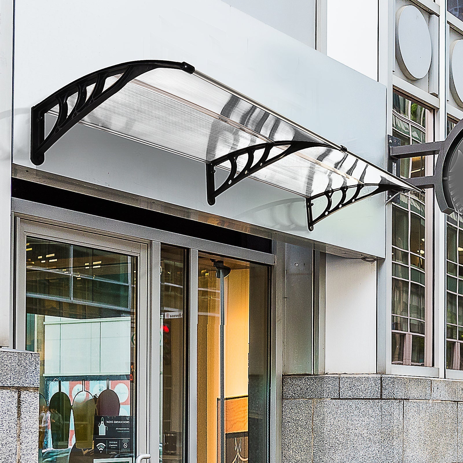 Outsunny Front Door Canopy Outdoor Awning Aluminium Rigid Plastic Polycarbonate Rain Shelter UV Water Rain Resistant 75 x 195 cm White