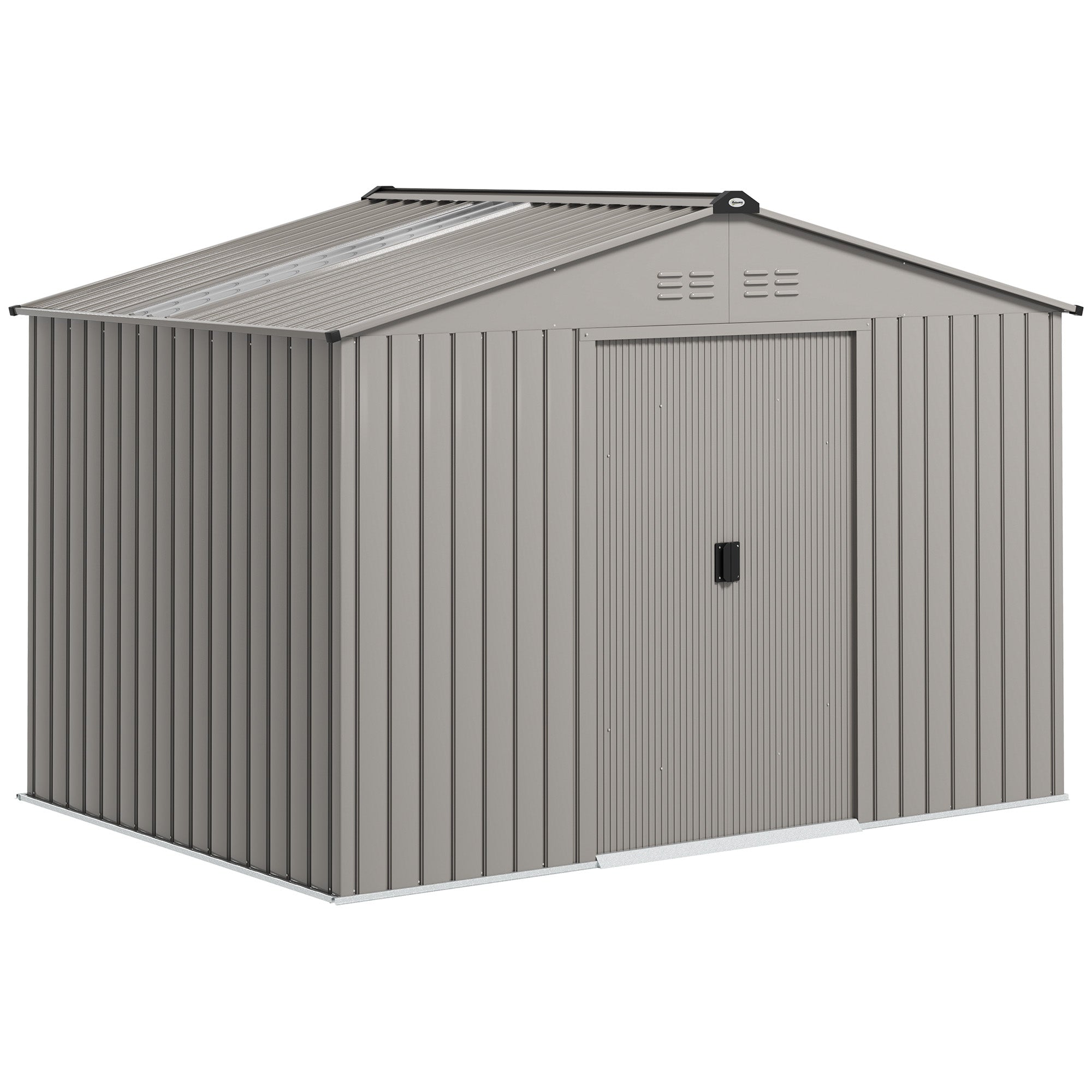 Outsunny Garden Storage Shed, Metal Outdoor Storage Shed House with Foundation Kit, Ventilation, Doors, 9 x 6FT, Grey