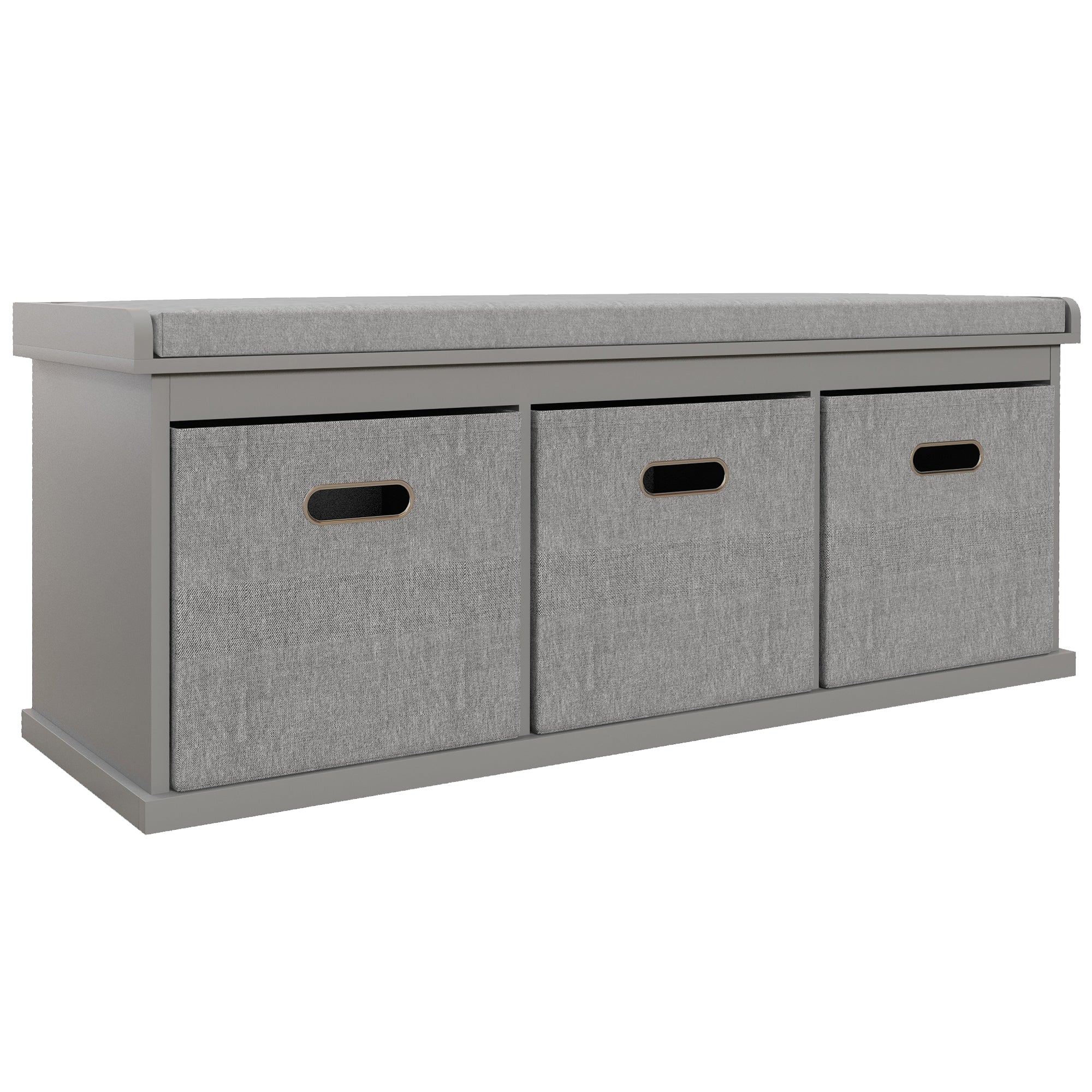 HOMCOM Three-Drawer Shoe Storage Bench, with Padded Top Seat - Grey