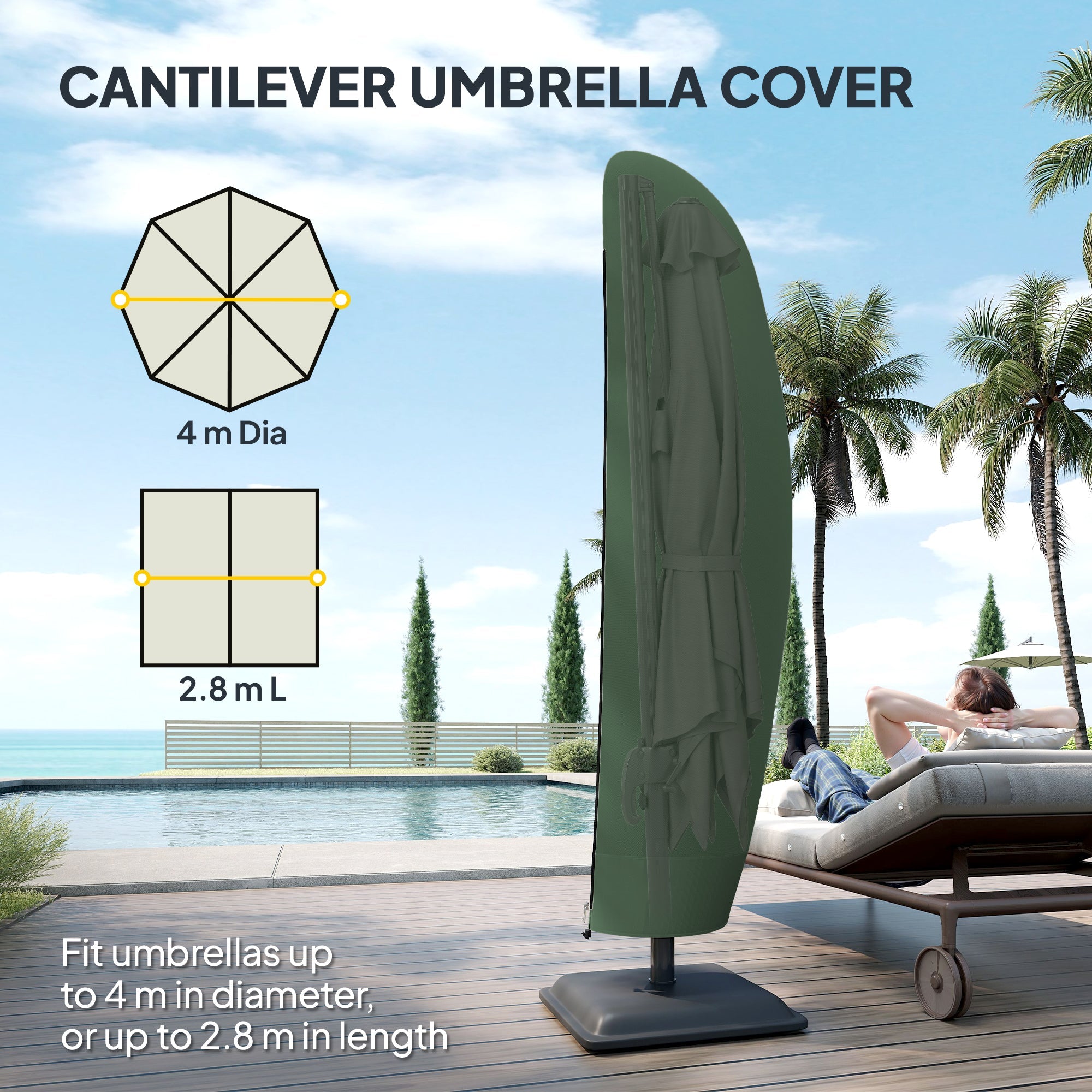 Outsunny Parasol Cover, 600D Oxford Cantilever Umbrella Cover Fit for 2-4m Parasol, Green