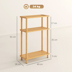HOMCOM Bamboo Side Table, 3-Tier Slim End Table, Nordic Style, for Living Room, Bedroom, Office, Tool-Free Assembly, Natural Wood Finish