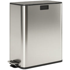 HOMCOM Dual Kitchen Bin with Soft-Close Butterfly Lid, 2 x 28L Stainless Steel Pedal Bin with Removable Inner Buckets, Fingerprint-Proof for Recycling and Waste, Silver Tone