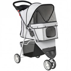 PawHut Dog Stroller, 3 Wheels Foldable Pet Stroller with Adjustable Canopy, Storage Basket for Small Mini Breeds, Grey
