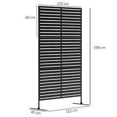 Outsunny Decorative Privacy Fence Screen, Metal Outdoor Privacy Screen Climbing Plant Trellis with Stand, 122 x 198 cm, Black