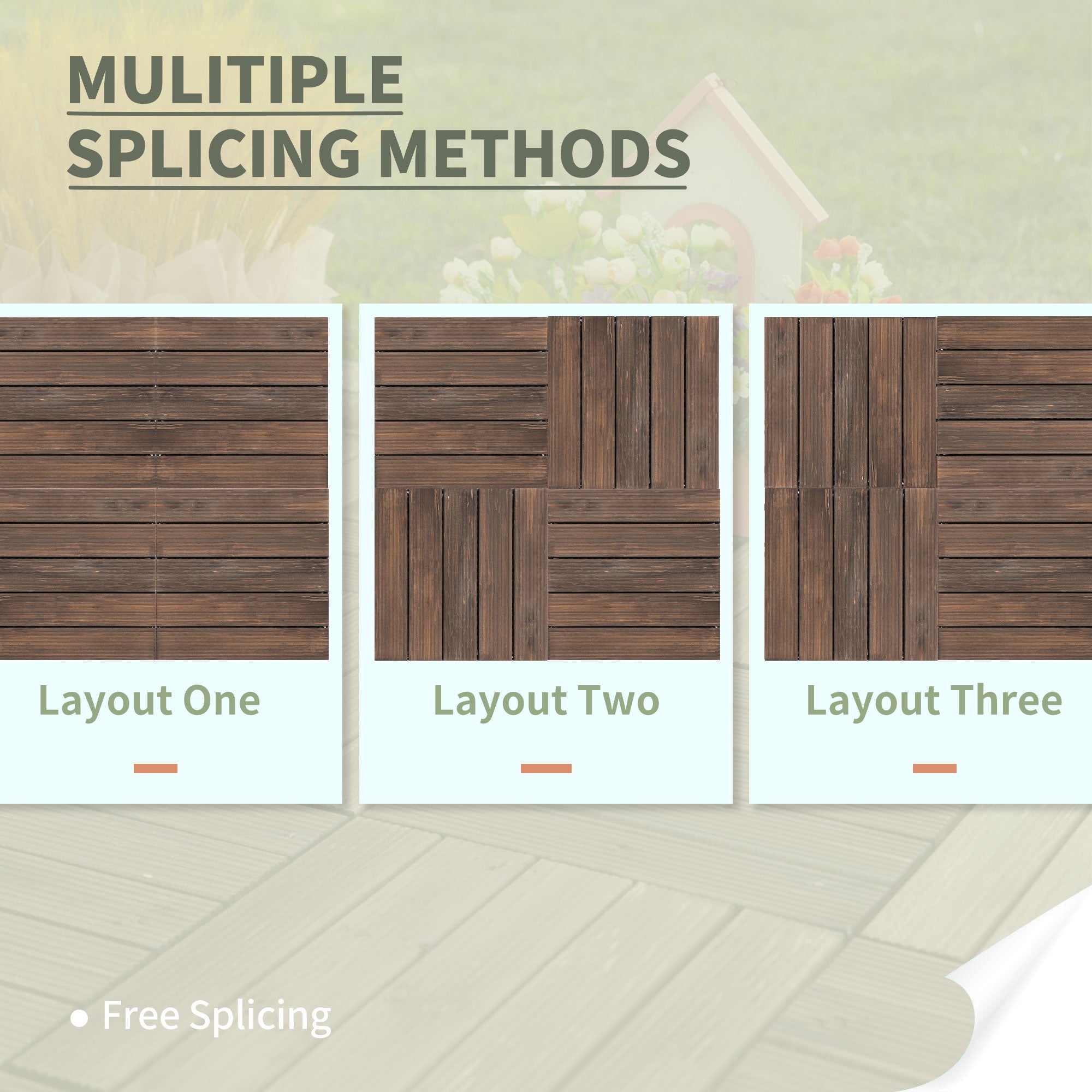 Outsunny 27 Pcs Solid Wood Interlocking Decking Tiles For Patio, Balcony, Roof Terrace, Hot Tub, Black, (30 x 30 cm Per Piece)