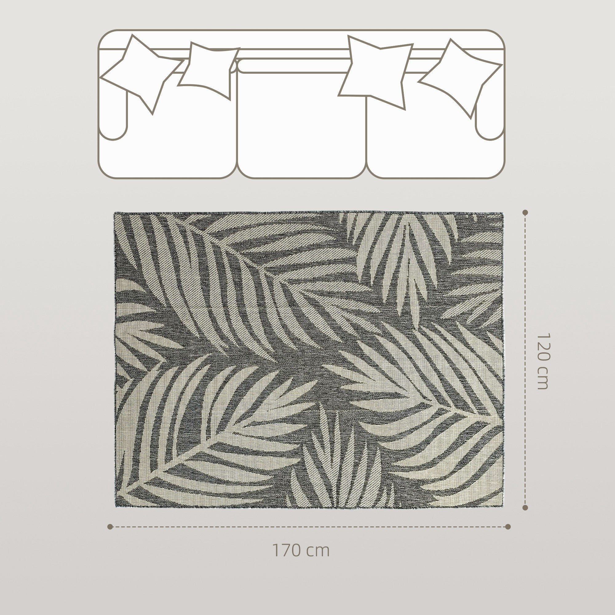 HOMCOM UV Resistant Indoor & Outdoor Area Rug, Easy-Cleaning Machine Washable Rug for Patio, Garden, Kitchen, Bathroom or Living Room, 170 x 120 cm, Grey