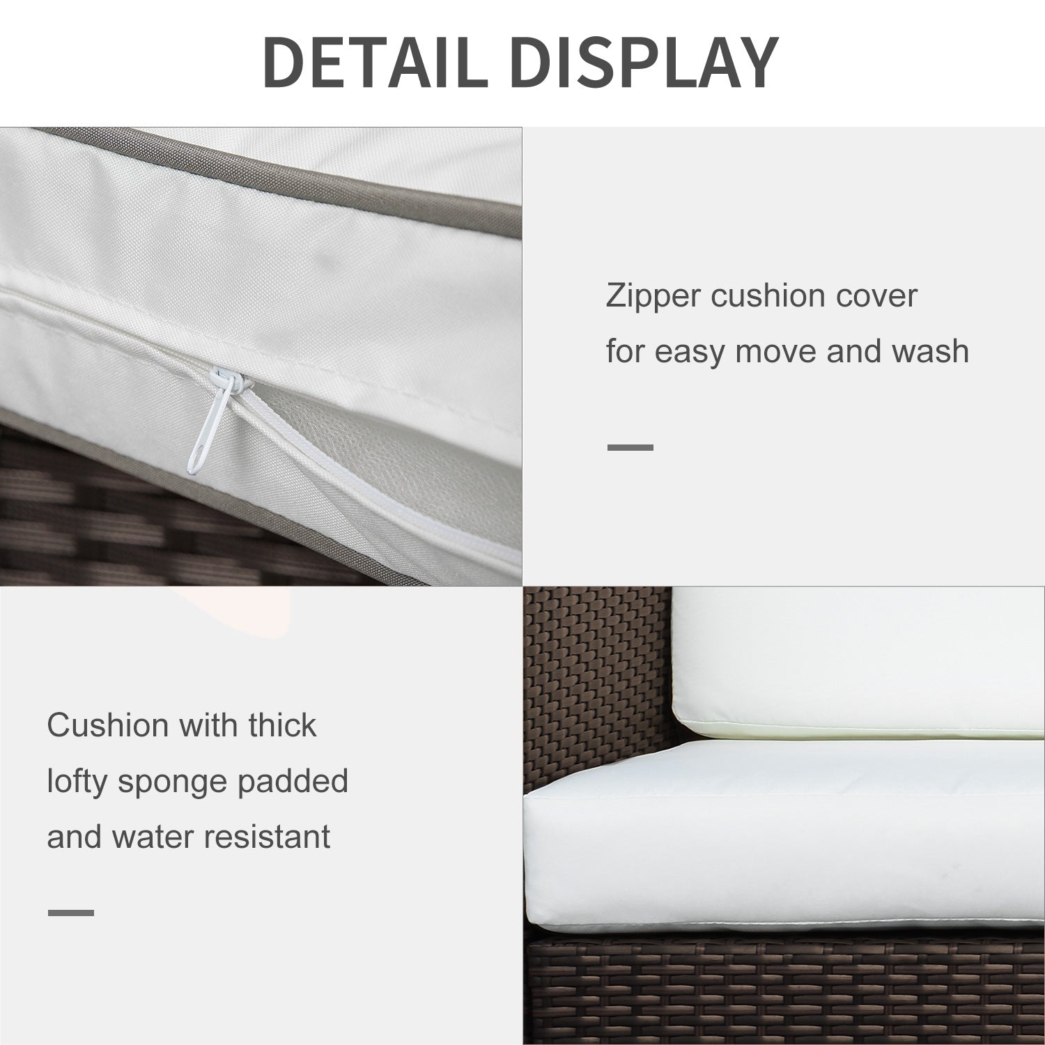 Outsunny 3 Seater Rattan Sofa, All-Weather Wicker Weave Metal Frame Chair with Fire Resistant Cushion, Brown