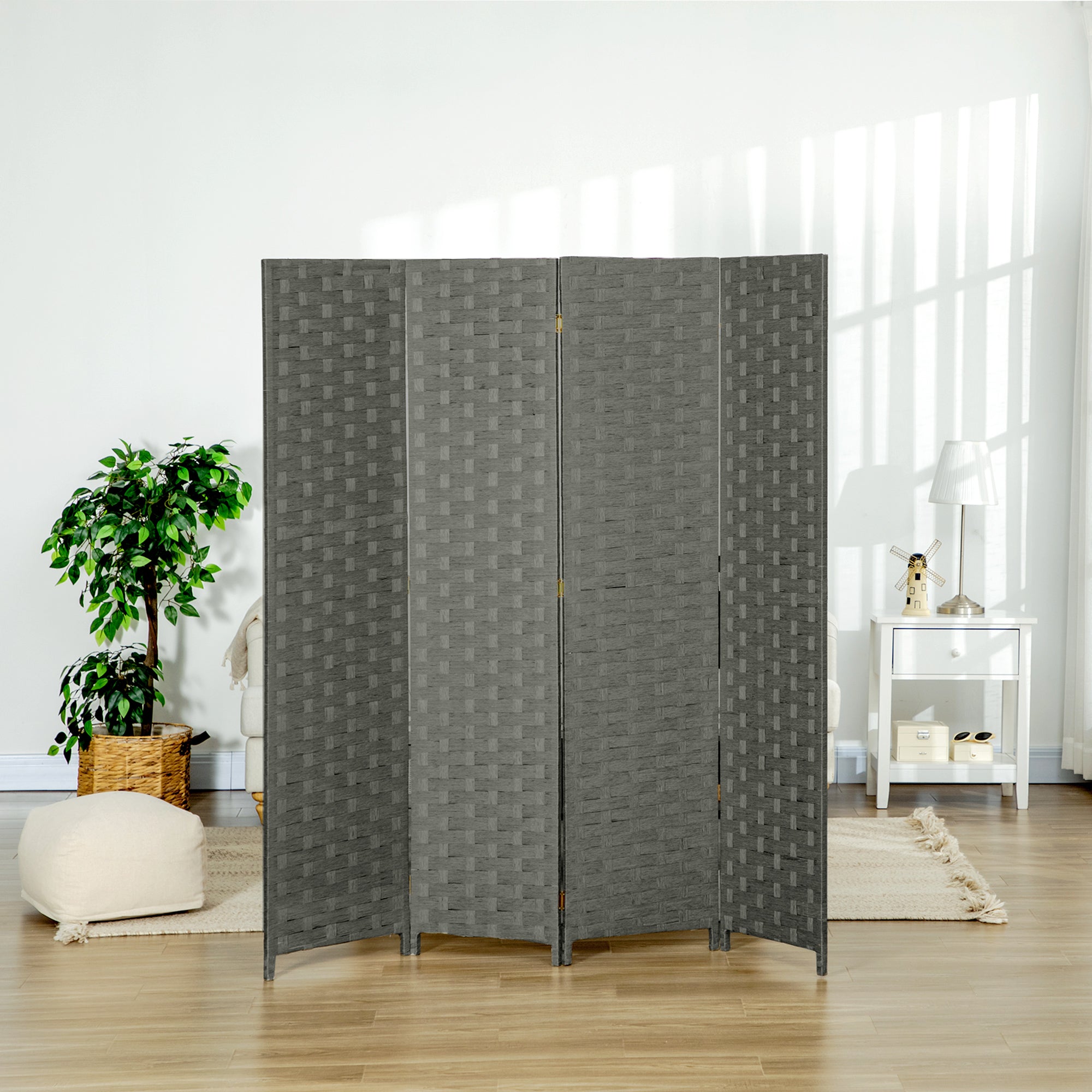 HOMCOM 4-Panel Room Dividers, Wave Fibre Freestanding Folding Privacy Screen Panels, Partition Wall Divider for Indoor Bedroom Office, 170√Ç cm, Grey