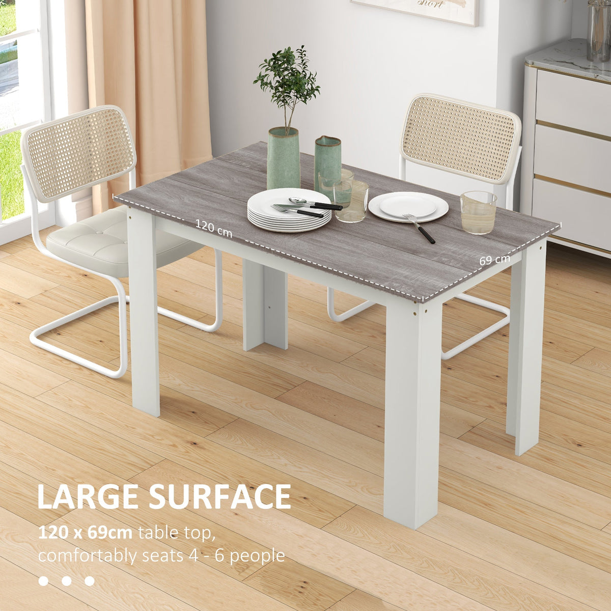HOMCOM Dining Table for 4-6 People, Kitchen Table with Wood Effect for Dining Room, Grey