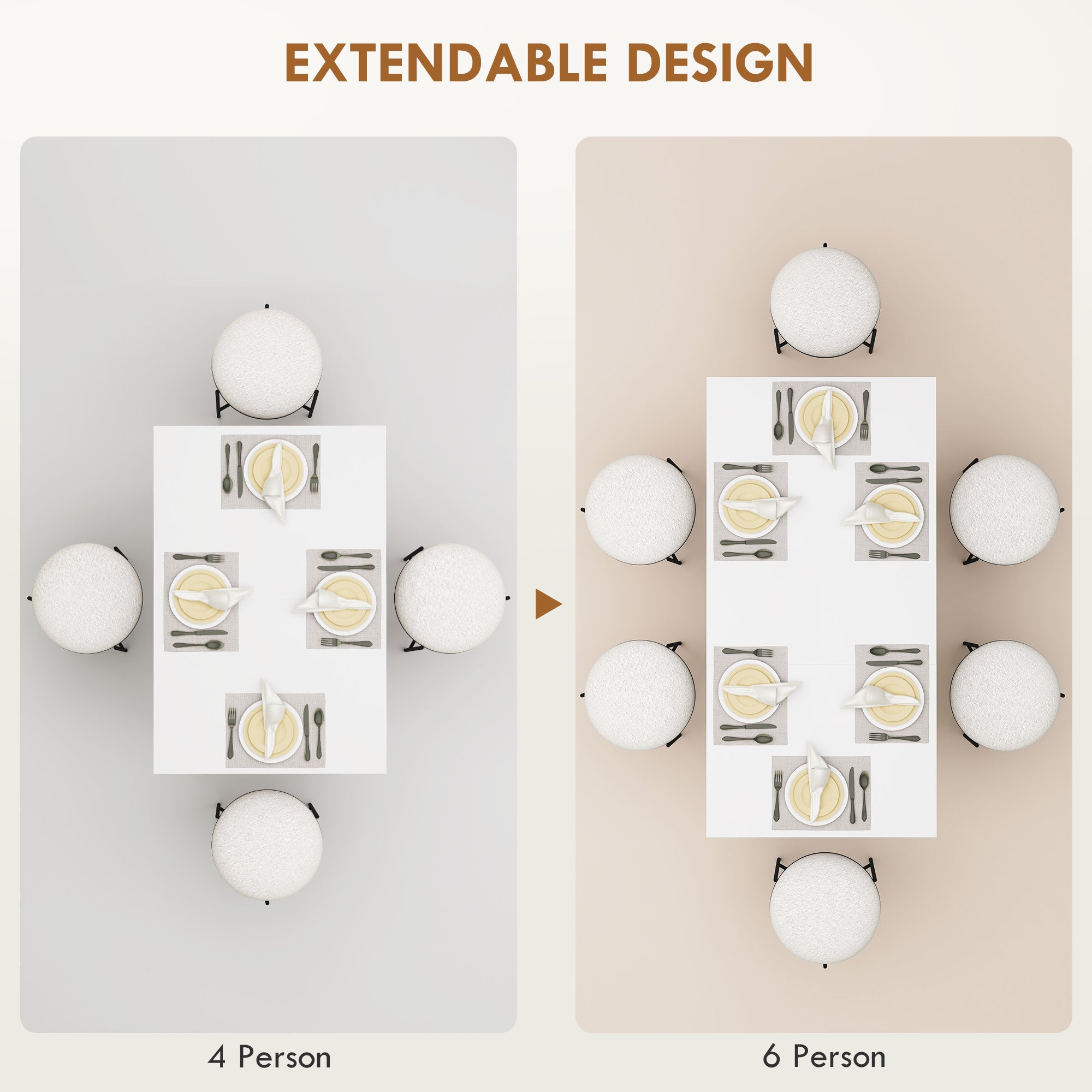 HOMCOM Extending Six-Person High Gloss Dining Table - White