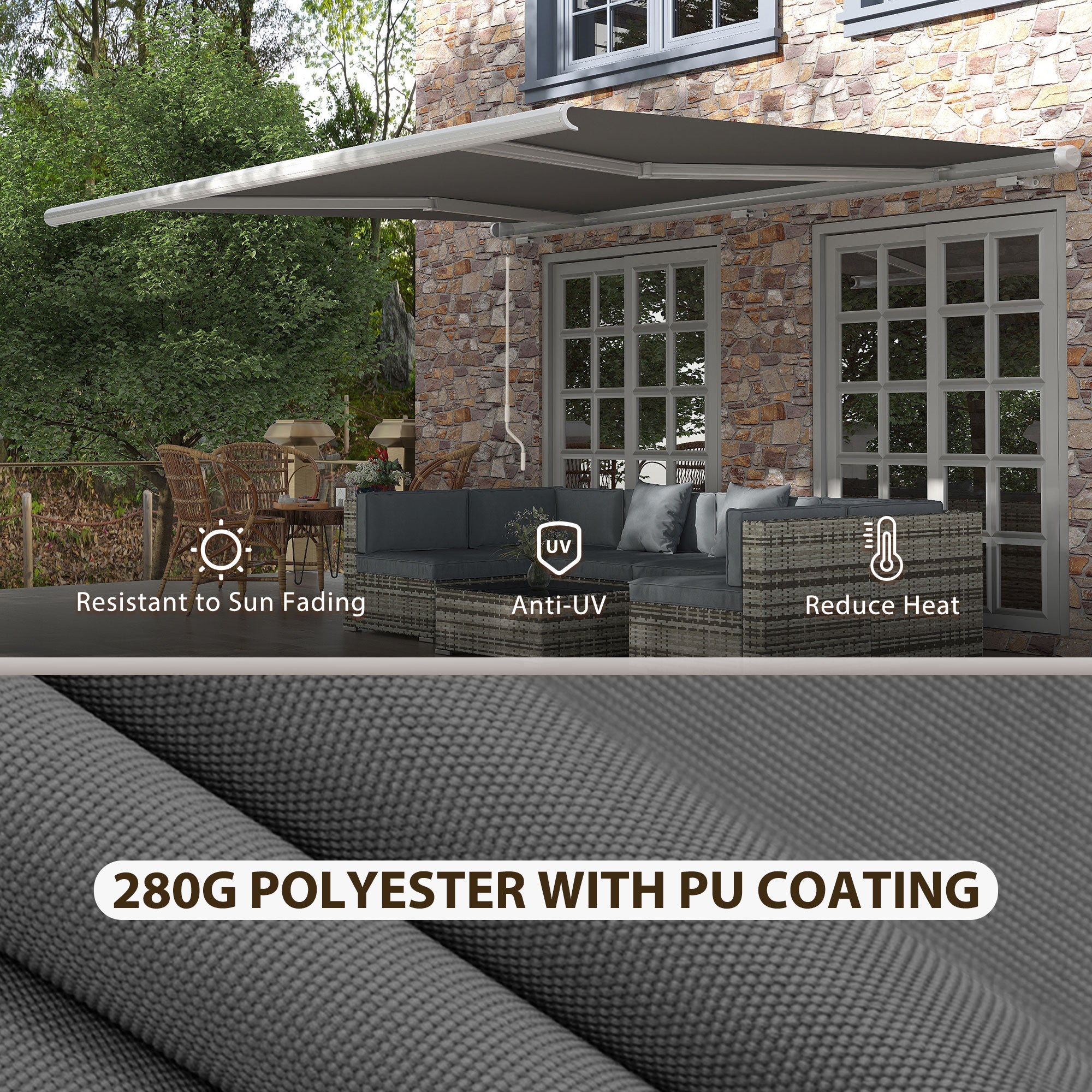 Outsunny 4x3m Full Cassette Electric/Manual Retractable Awning with Remote Controller, Sun Canopies for Patio Door Window with Remote Controller, Grey