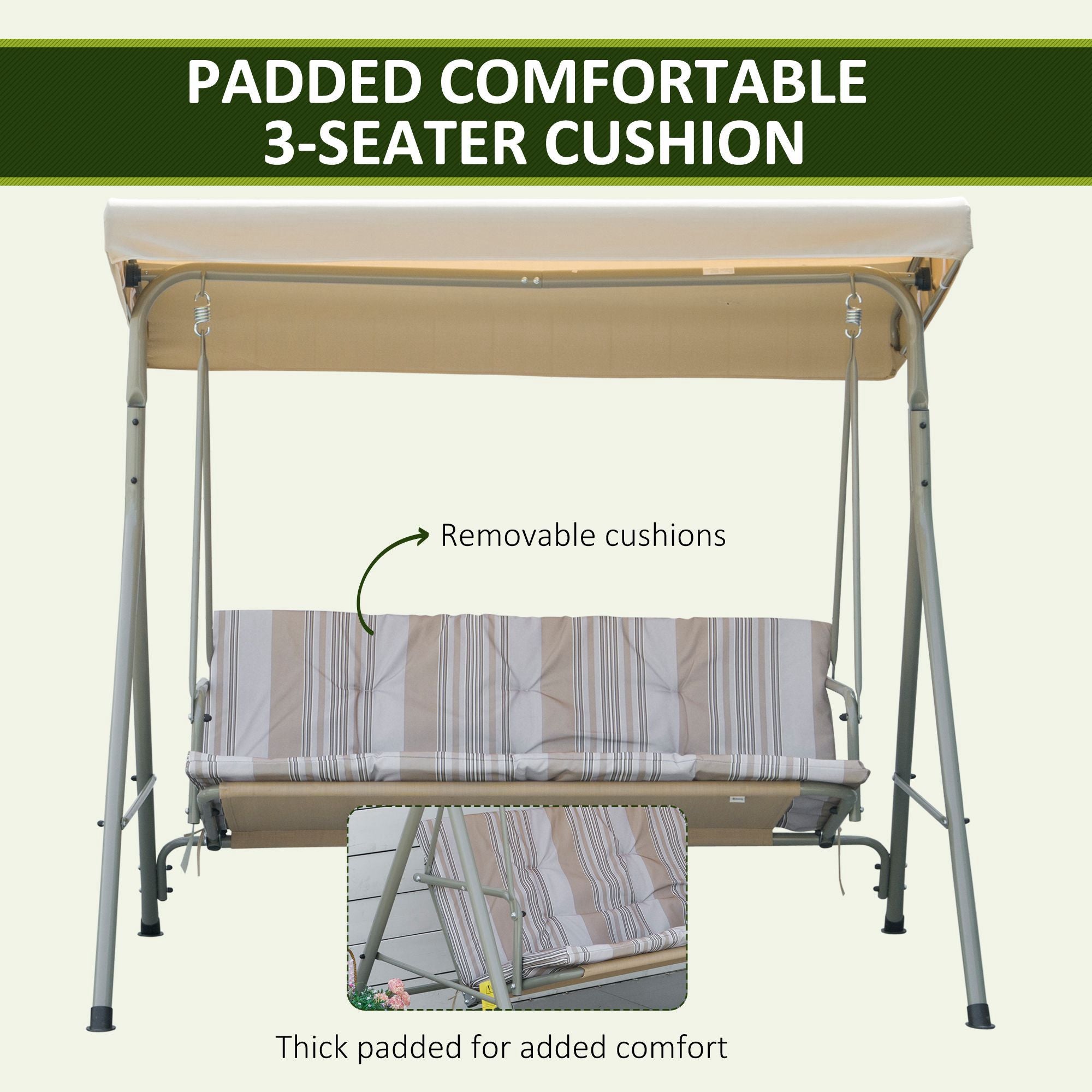 Outsunny Three-Seater Garden Swing Seat - Light Brown