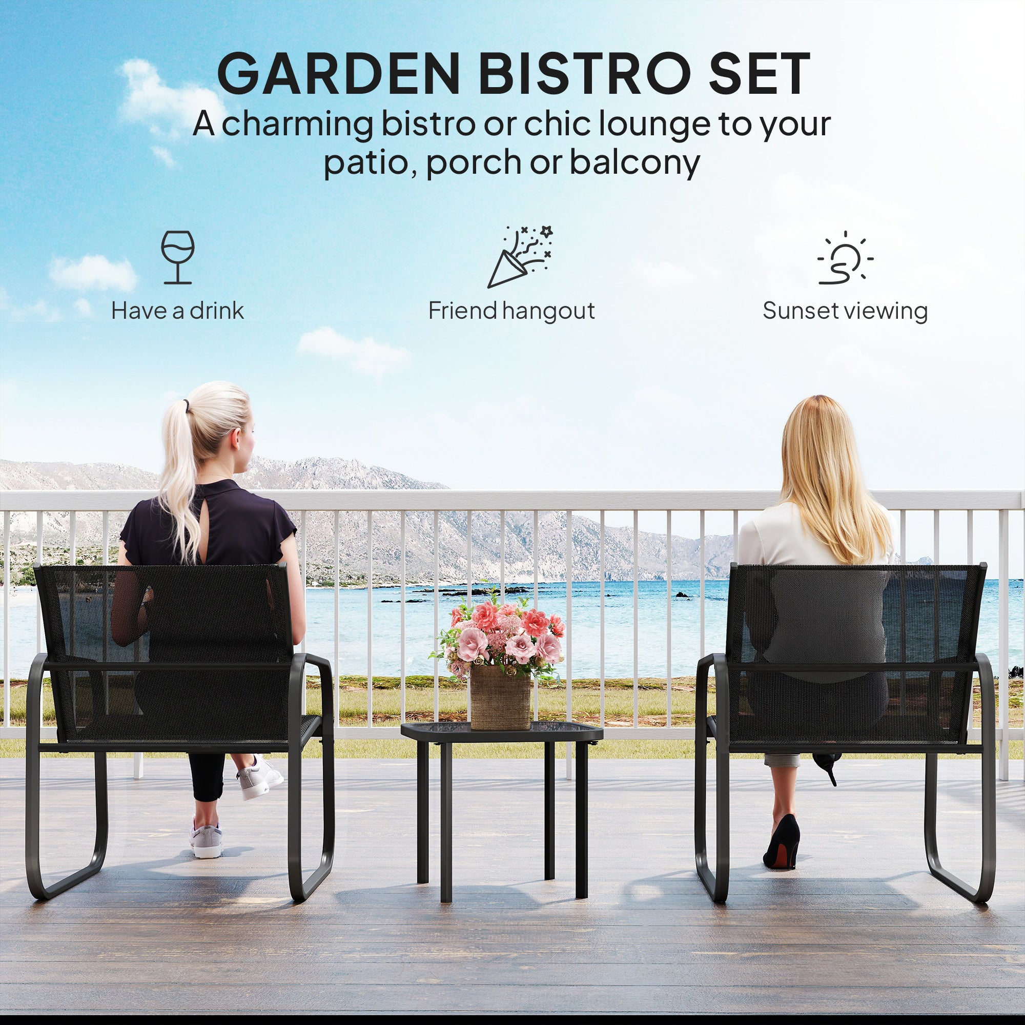Outsunny Three-Piece Garden Seating Set - Black