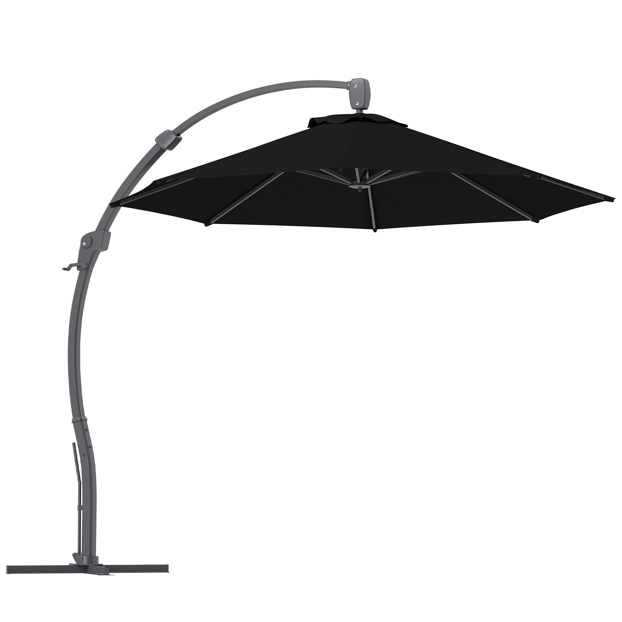 Outsunny 3(m) Garden Cantilever Parasol, Round Overhanging Umbrella with Crank Handle, Cross Base, Aluminium Frame and 360 Rotation, Banana Patio Umbrella for Outdoor Sun Shade, Black