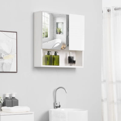 kleankin Bathroom Mirror Cabinet Wall-Mounted Storage w/ Double Door Adjustable Shelf - White