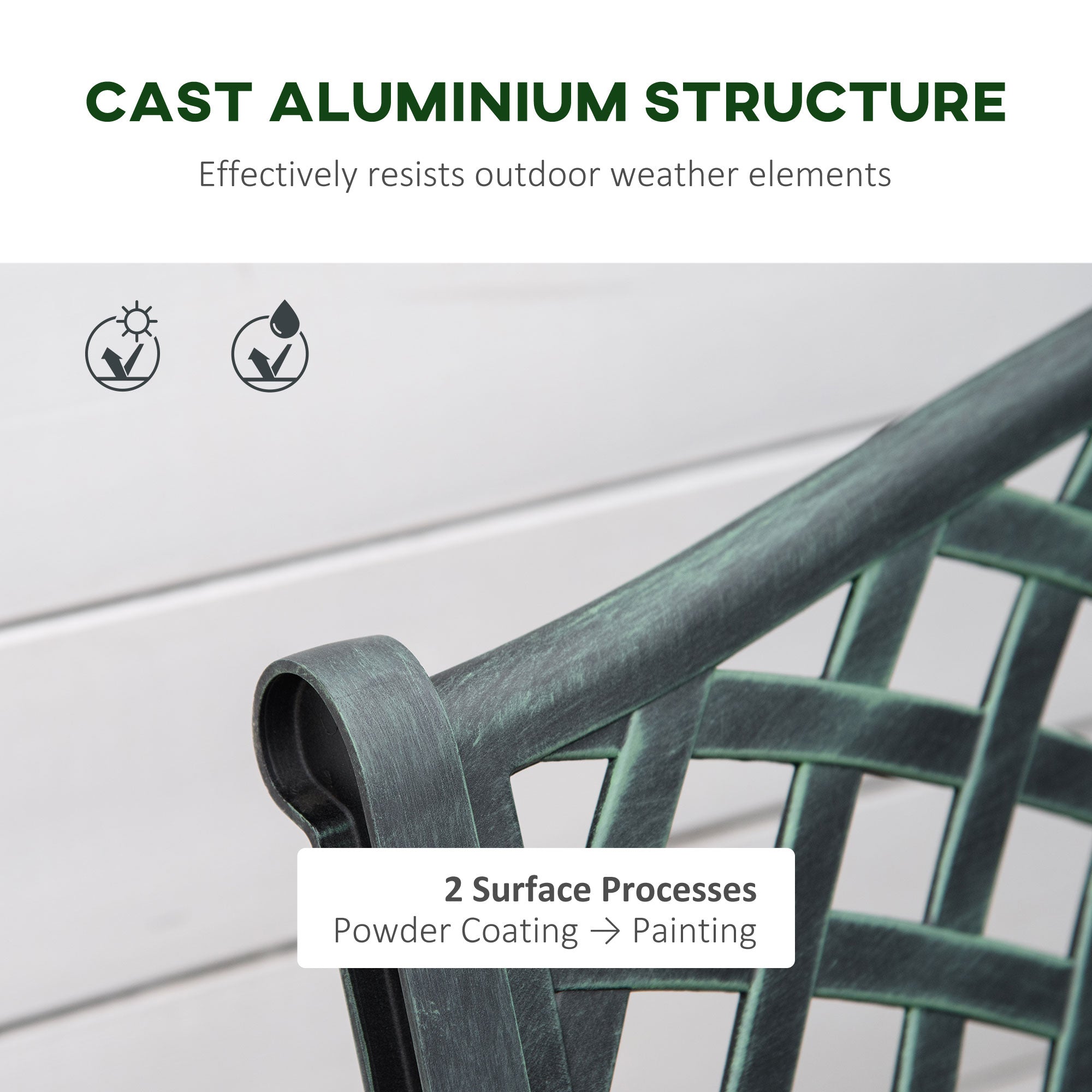 Outsunny Cast Aluminium Garden Bench 2 Seater Antique Loveseat for Outdoor Patio Porch Park, Verdigris