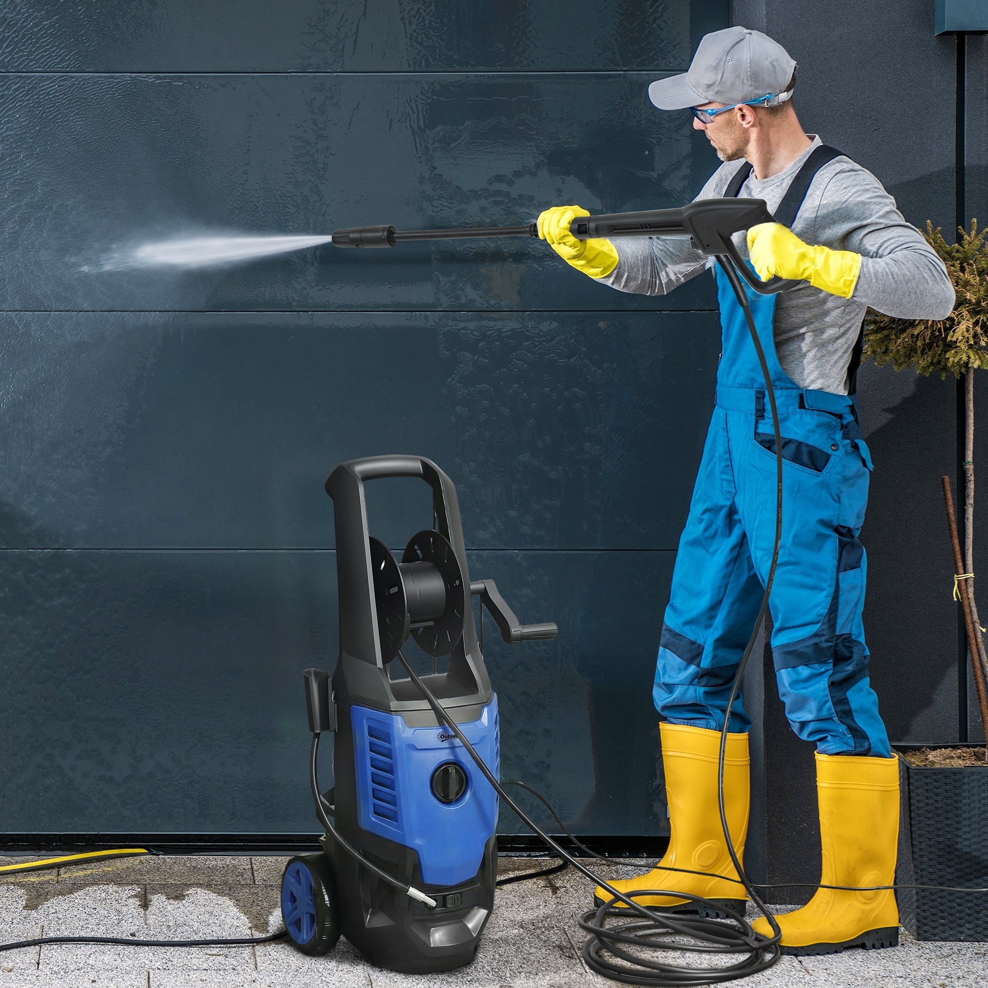 Outsunny 2200W HighÂ PressureÂ Washer, 170 Bar Pressure Washer with Adjustable Nozzle and 6M Hose, 32W x 32D x 80H cm Blue