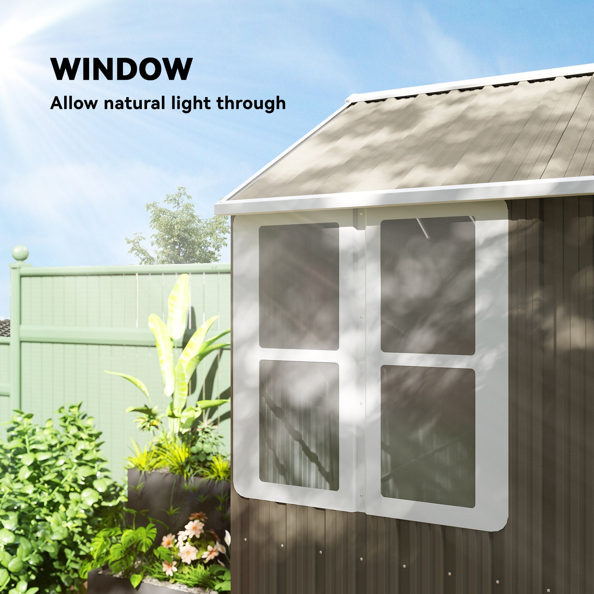 Outsunny 8 x 6 ft Galvanised Garden Shed, Outsoor Metal Storage Shed with Double Doors Window Air Vents for Patio, Lawn, Grey
