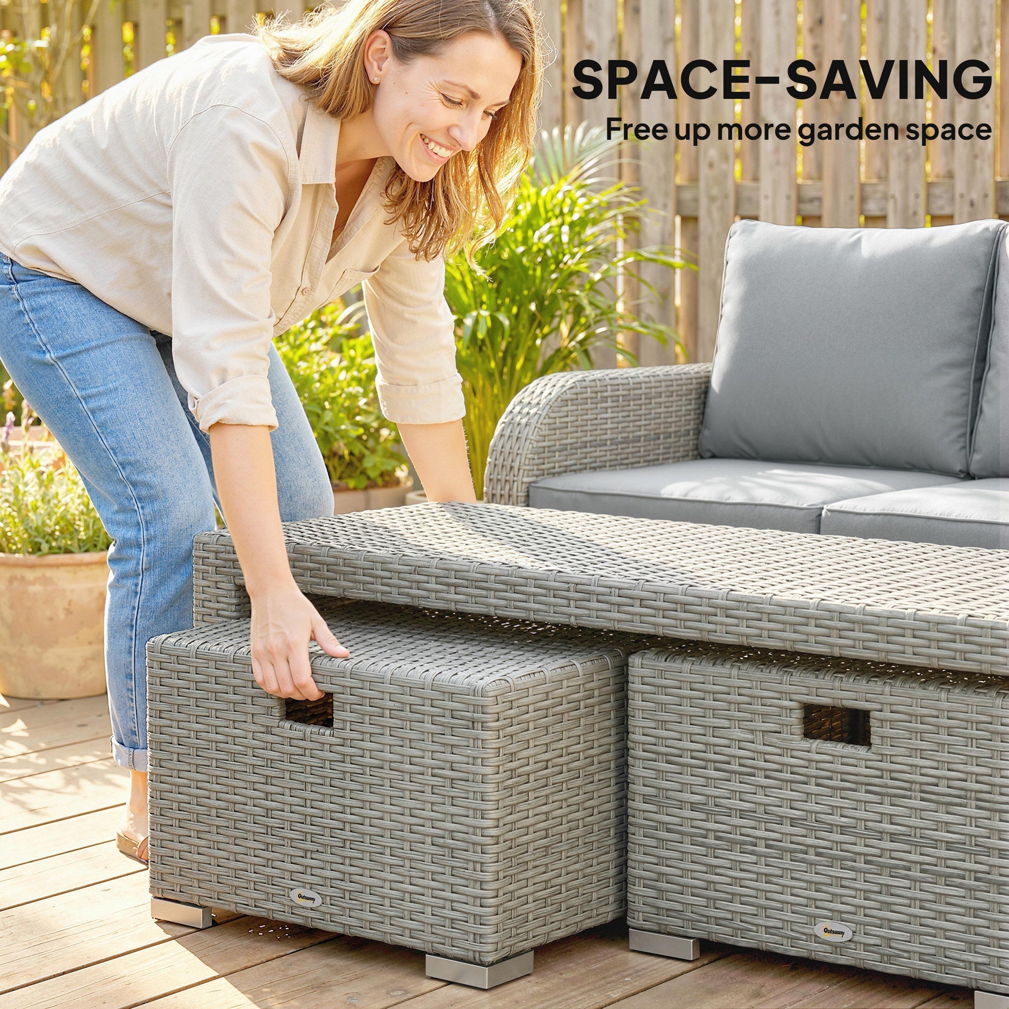 Outsunny Six-piece Rattan Garden Furniture Set with Reclining Armchairs - Dark Grey