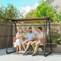 Outsunny 3 Seater Swing Chair with Adjustable Canopy, 360 kg Garden Swing Seat Outdoor Hammock Bench with Cushions, Sand Brown