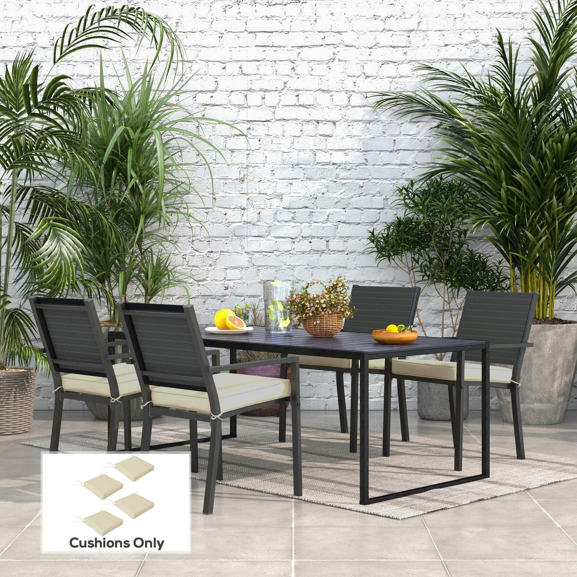 Outsunny 4-Piece Seat Cushions Pillow Replacement, Patio Chair Cushions Set with Ties for Indoor Outdoor, Beige