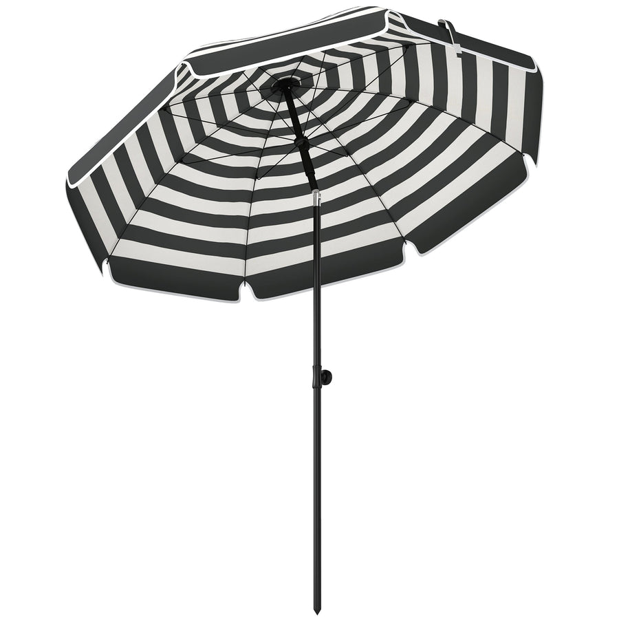 Outsunny 1.8 m Beach Umbrella Parasol with Sand Anchor, Portable 30° Tilting Patio Sun Shade with Adjustable Height, Grey/White