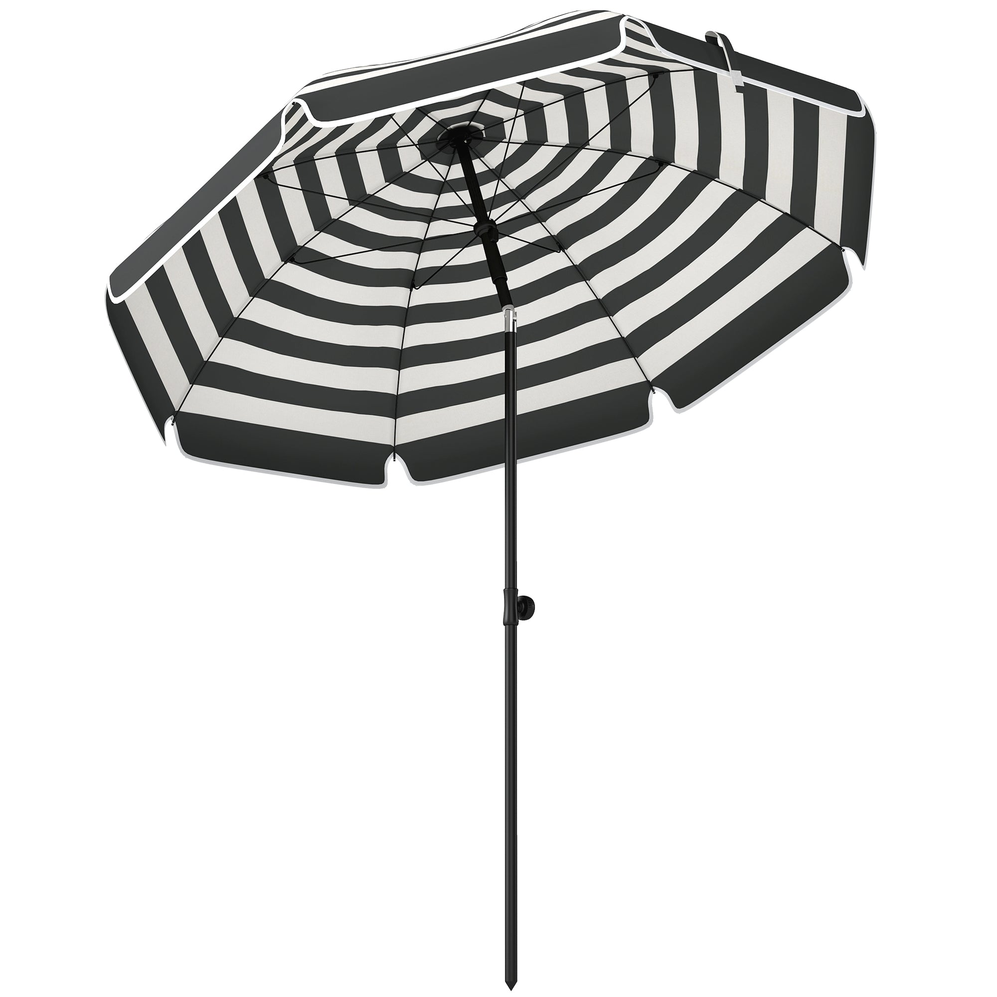 Outsunny 1.8 m Beach Umbrella Parasol with Sand Anchor, Portable 30Â° Tilting Patio Sun Shade with Adjustable Height, Grey/White