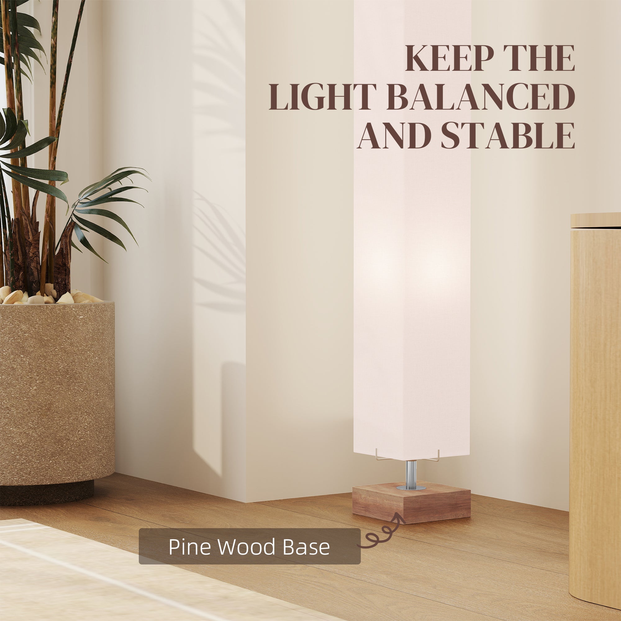 HOMCOM Floor Lamp, 120cm Standing Lamp with Linen Lampshade, Standard Light with Pine Wood Base for Living Room, Bedroom (Bulbs Not Included)